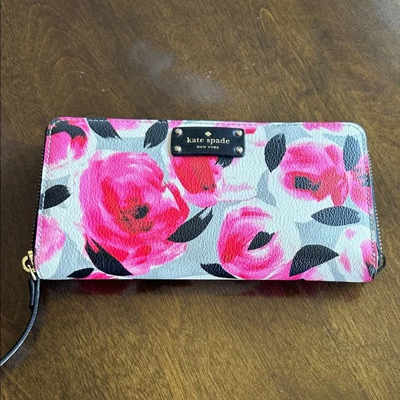 Kate Spade Black and Pink Floral Wallet - Picture 1 of 4